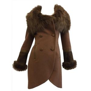 Mackage Camel Wool Coat with Lamb Shearling